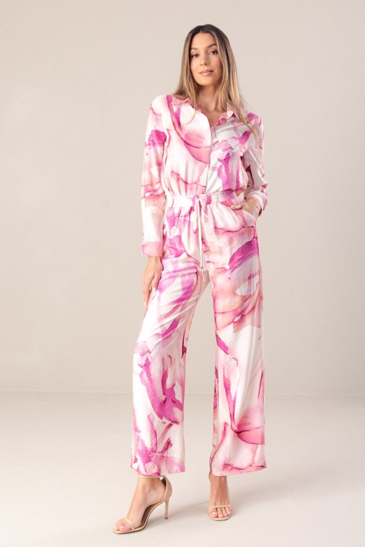 Cala wide leg estampada com cinto elstico