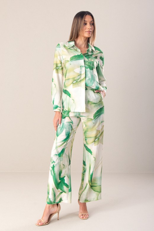 Printed wide-leg pants with elastic waistband