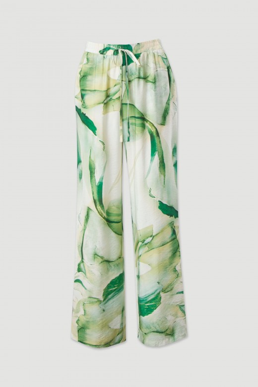 Printed wide-leg pants with elastic waistband