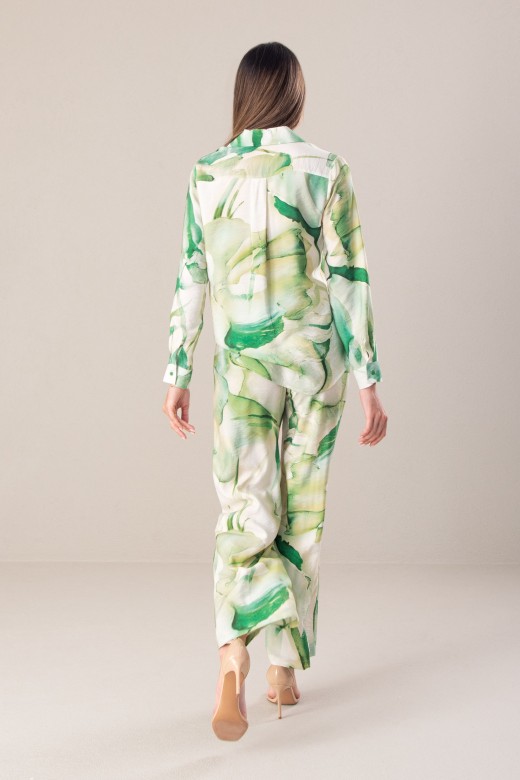 Printed wide-leg pants with elastic waistband