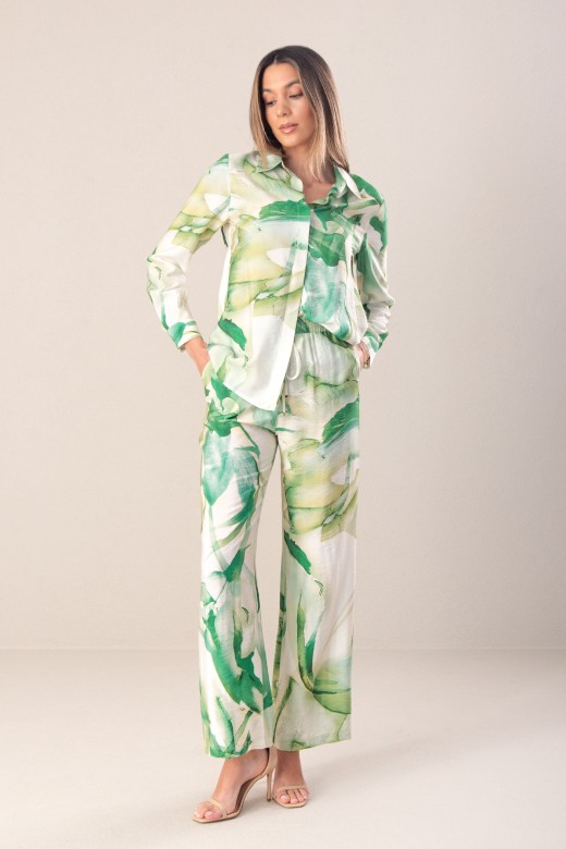 Printed wide-leg pants with elastic waistband