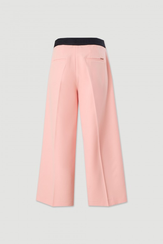Calça culotte wide leg com cinto elástico Calça culotte wide leg com cinto elástico