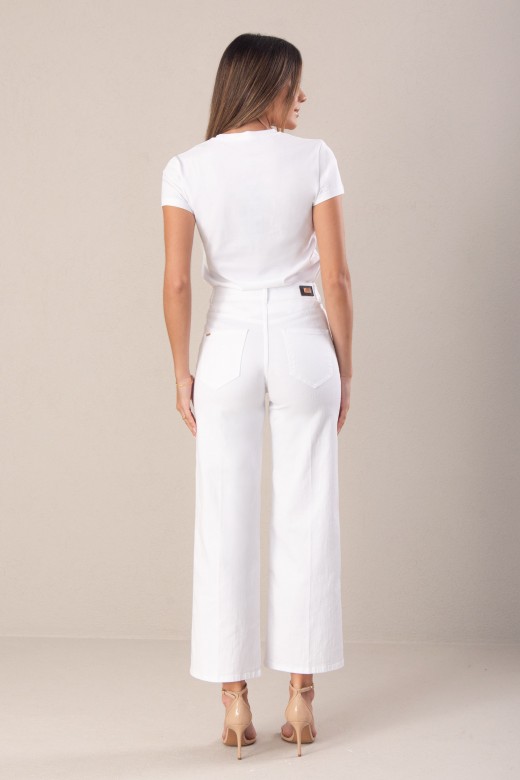 Cala de sarja wide leg em algodo