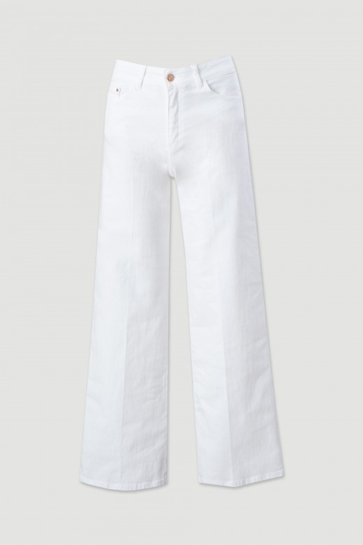 Cala de sarja wide leg em algodo