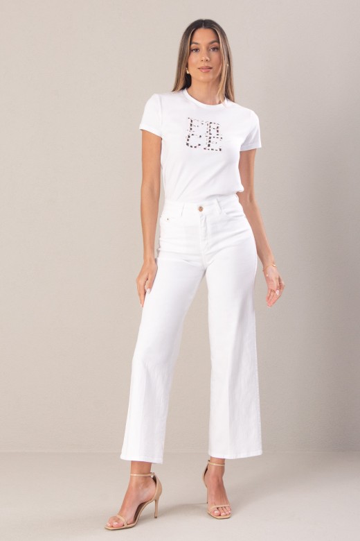 Cala de sarja wide leg em algodo
