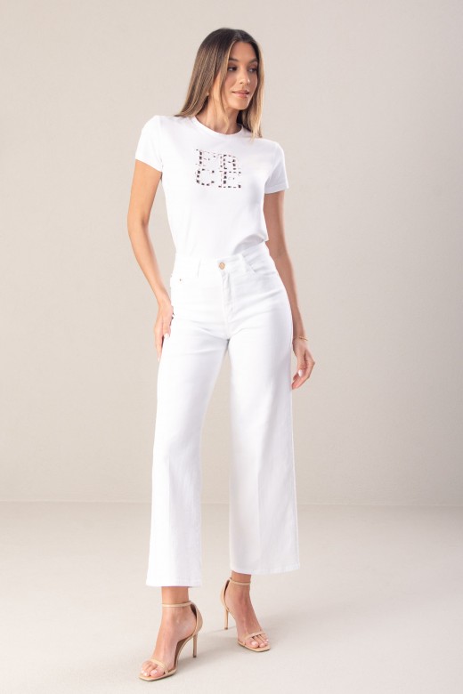 Wide leg cotton twill pants
