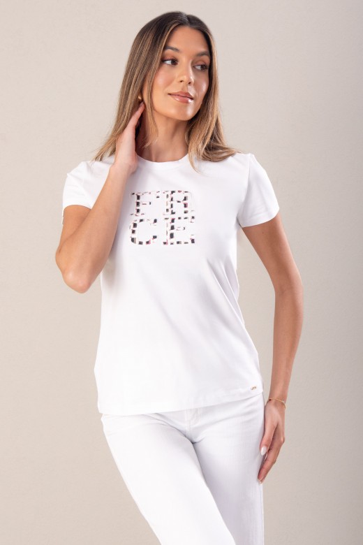 T-shirt de algodo com estampado bordado