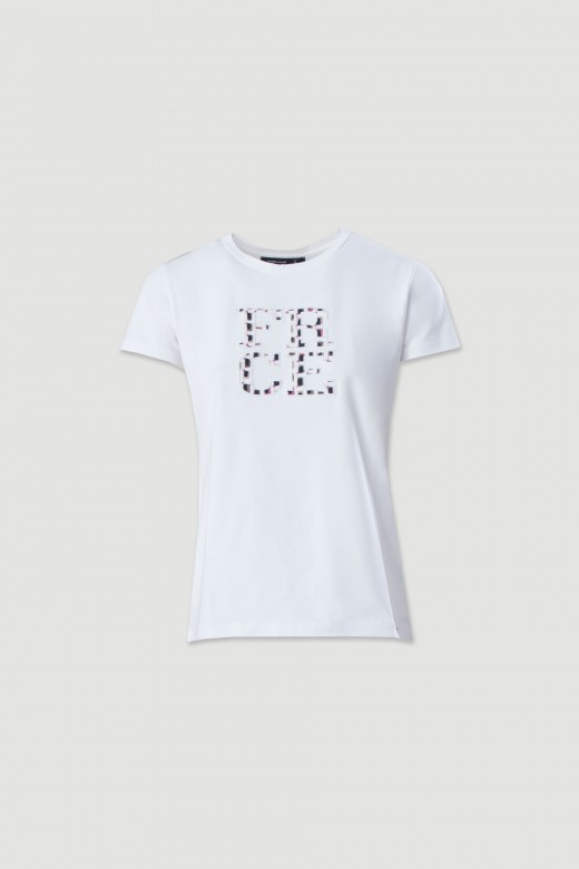 T-shirt de algodão com estampado bordado T-shirt de algodão com estampado bordado