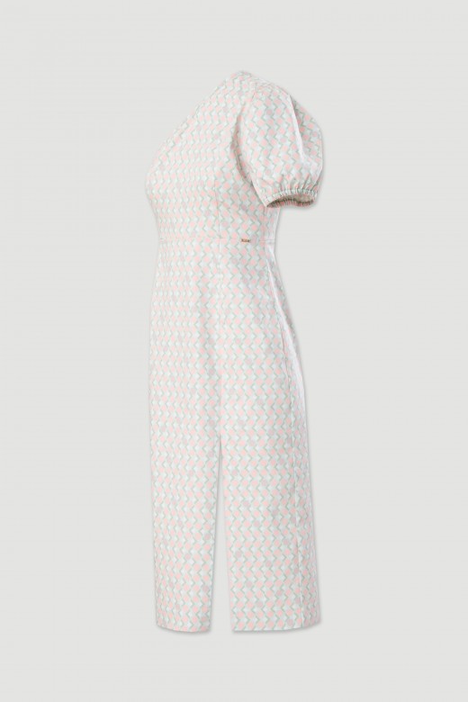 Vestido em algodo com decote assimtrico estampado