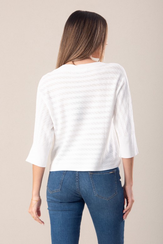 Camisola de malha trabalhada com manga 3/4