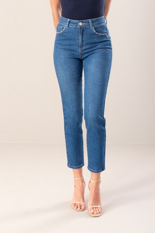 Cotton skinny jeans with transfer appliqus