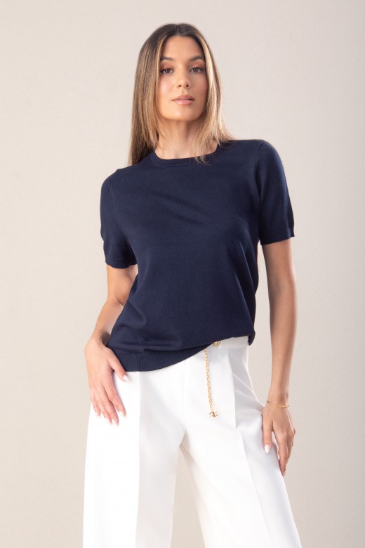 Camisola de malha de manga curta em viscose