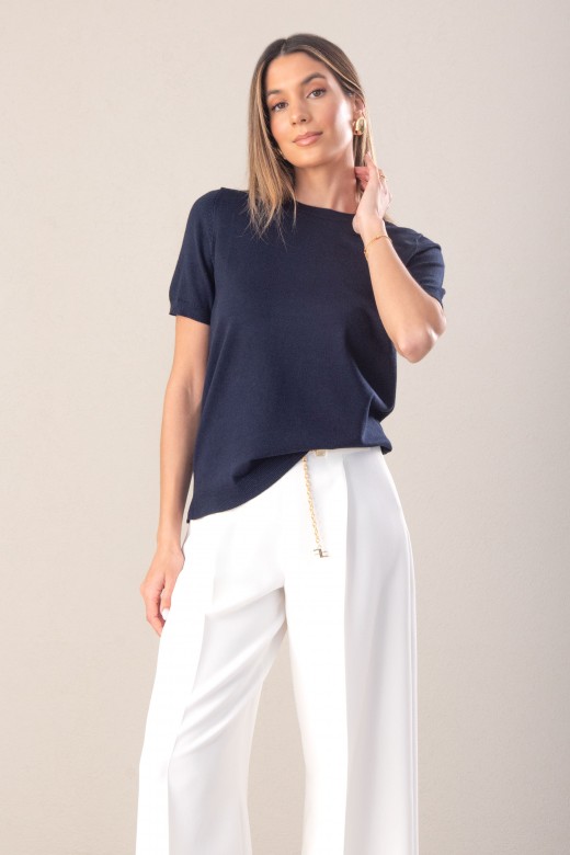 Camisola de malha de manga curta em viscose