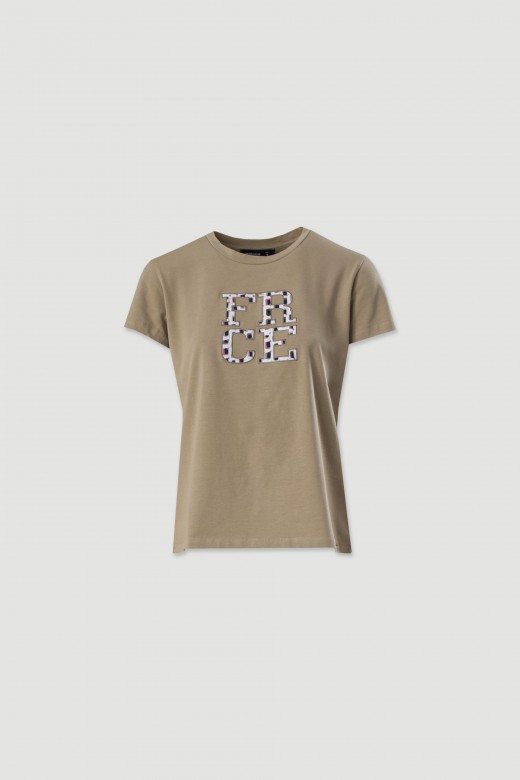 T-shirt de algodo com estampado bordado