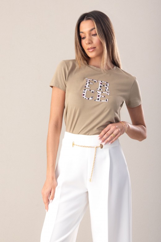 T-shirt de algodo com estampado bordado