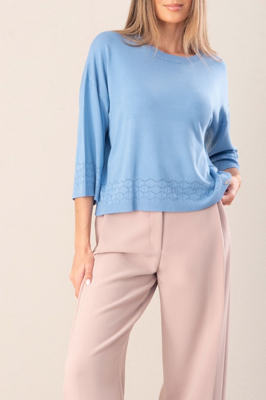 Fluid knit sweater with perforated detail