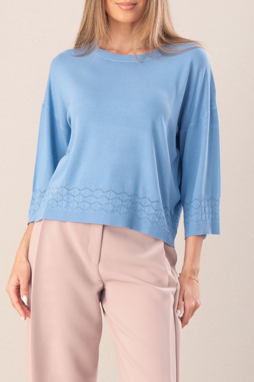 Fluid knit sweater with perforated detail