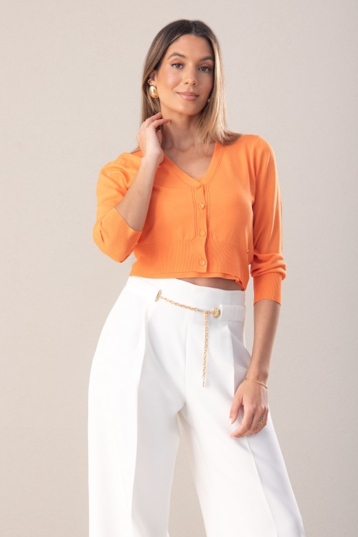 Conjunto de malha fina: casaco curto com top