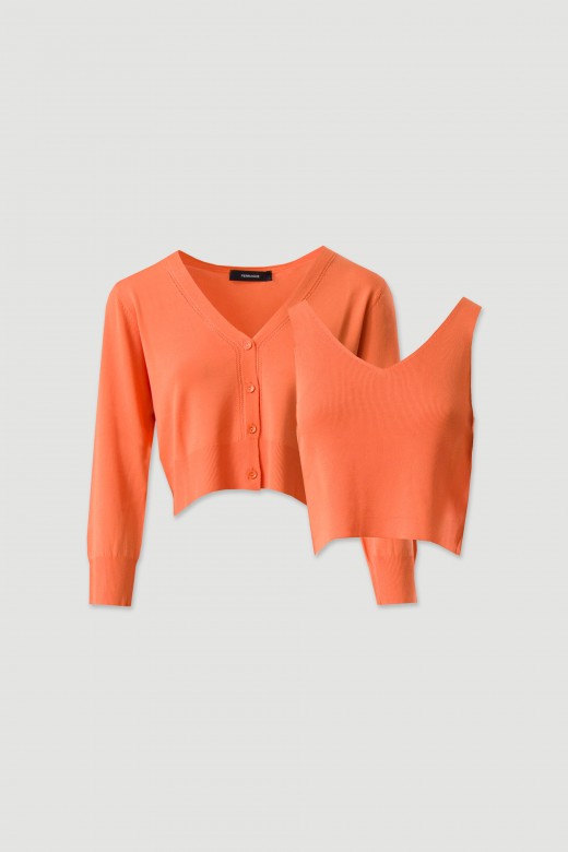 Conjunto de malha fina: casaco curto com top