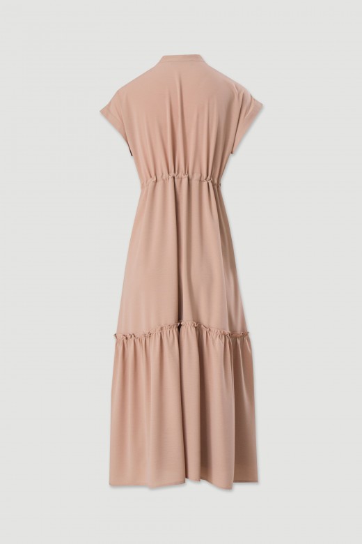 Vestido midi fluido com cintura ajustvel