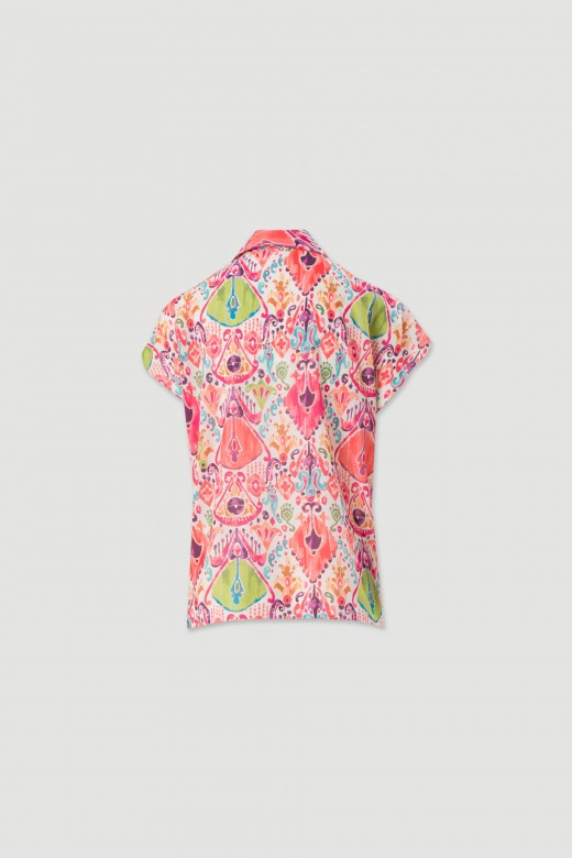Fluid short-sleeve printed tunic