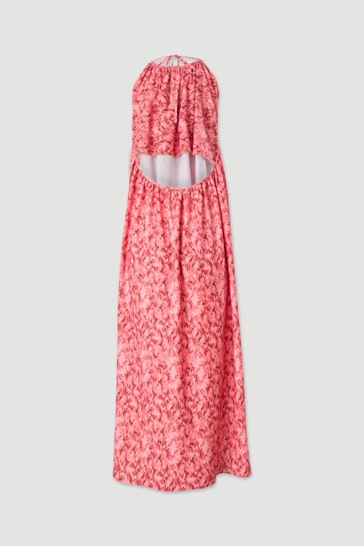 Vestido estampado com costa aberta