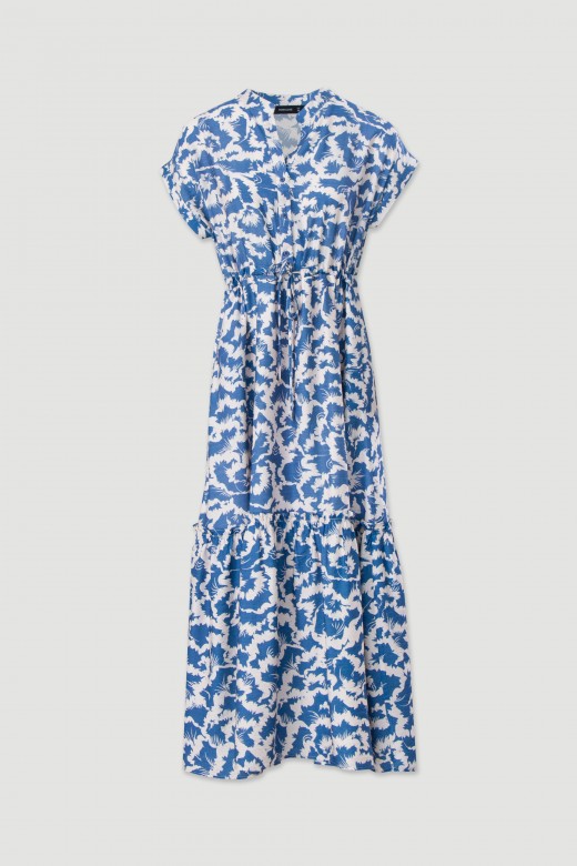 Midi dress with adjustable waist and print