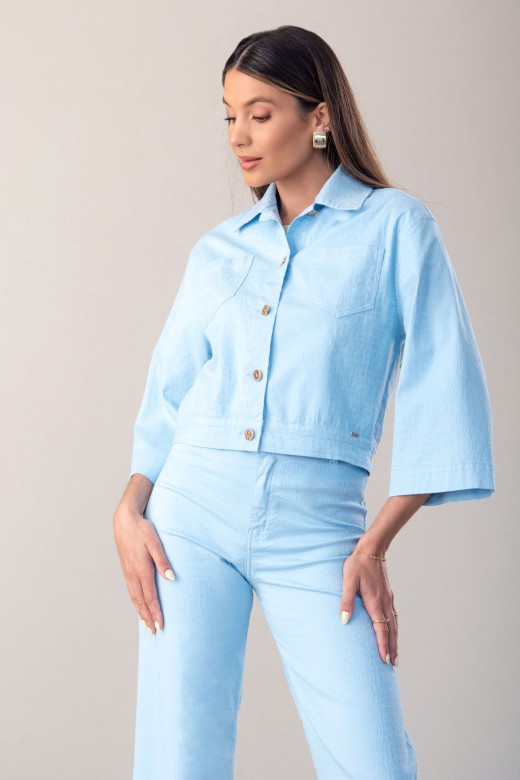 Bluso curto em tecido jacquard de algodo