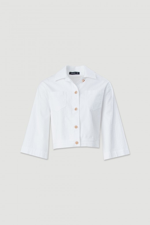 Bluso curto em tecido jacquard de algodo