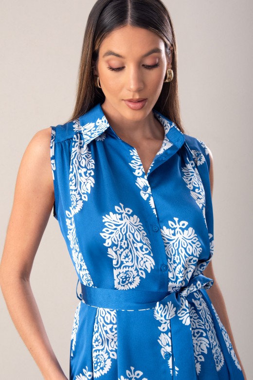 Vestido midi acetinado com estampado