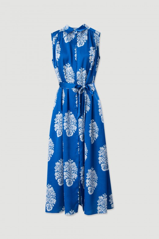 Vestido midi acetinado com estampado