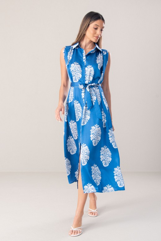 Vestido midi acetinado com estampado
