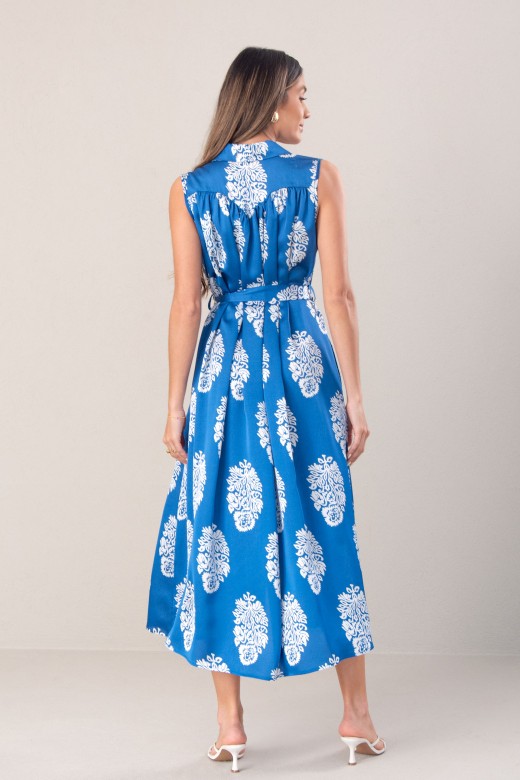 Vestido midi acetinado com estampado