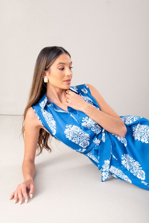 Vestido midi acetinado com estampado