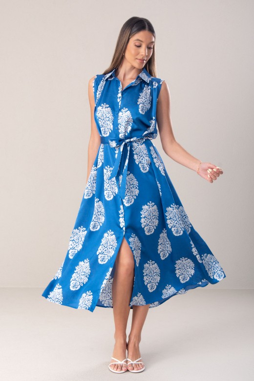 Vestido midi acetinado com estampado