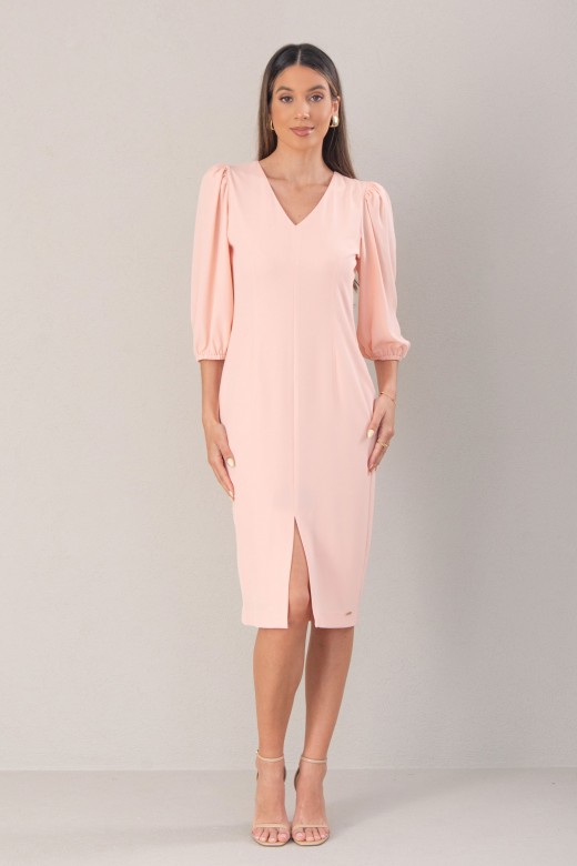 Fitted dress with puff sleeves