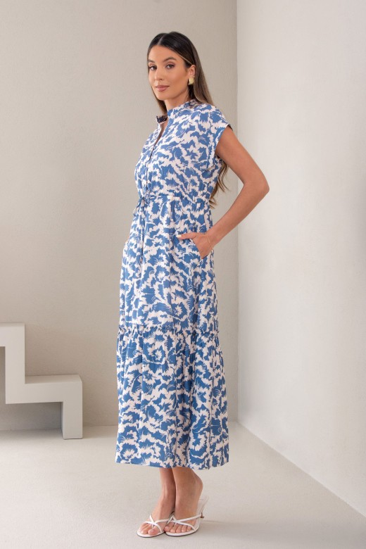 Vestido midi de cintura ajustvel estampado