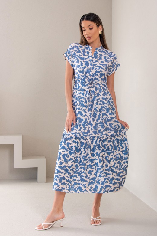 Midi dress with adjustable waist and print