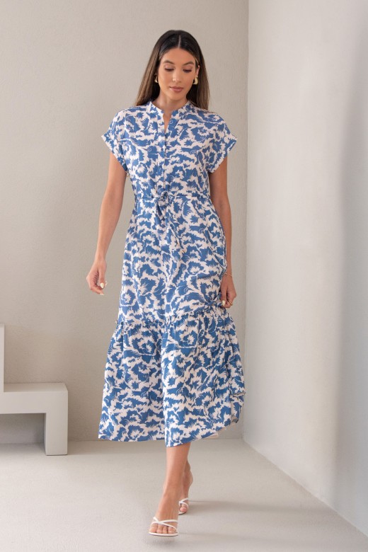 Vestido midi de cintura ajustvel estampado