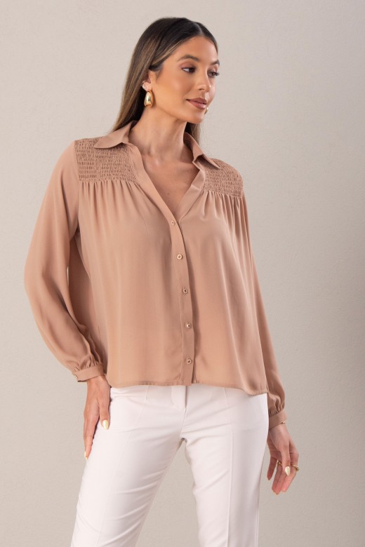 V-neck blouse with gathering