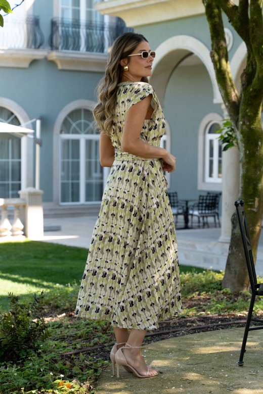 Vestido midi estampado con cinturn