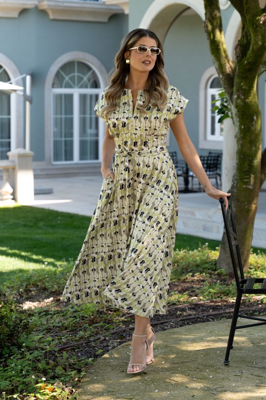 Vestido midi estampado con cinturn