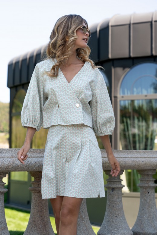 Short printed cotton coat