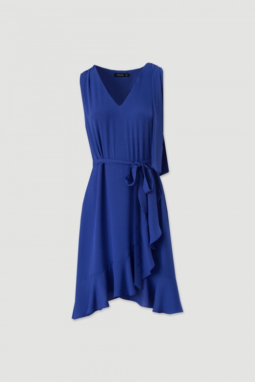 Short fluid dress with a crossover skirt