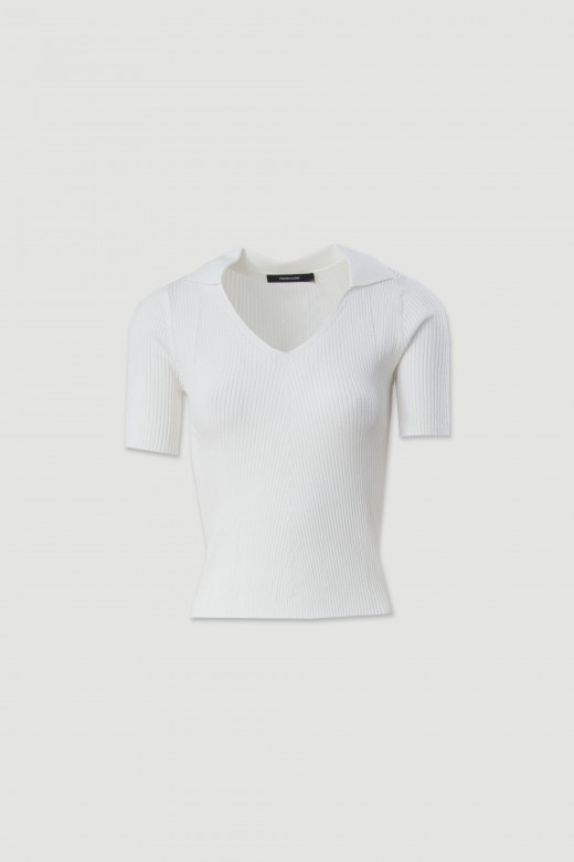 Camisola de malha canelada com manga curta