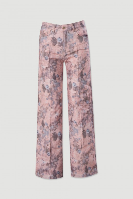 Calça de sarja em algodão wide leg com padrão Calça de sarja em algodão wide leg com padrão
