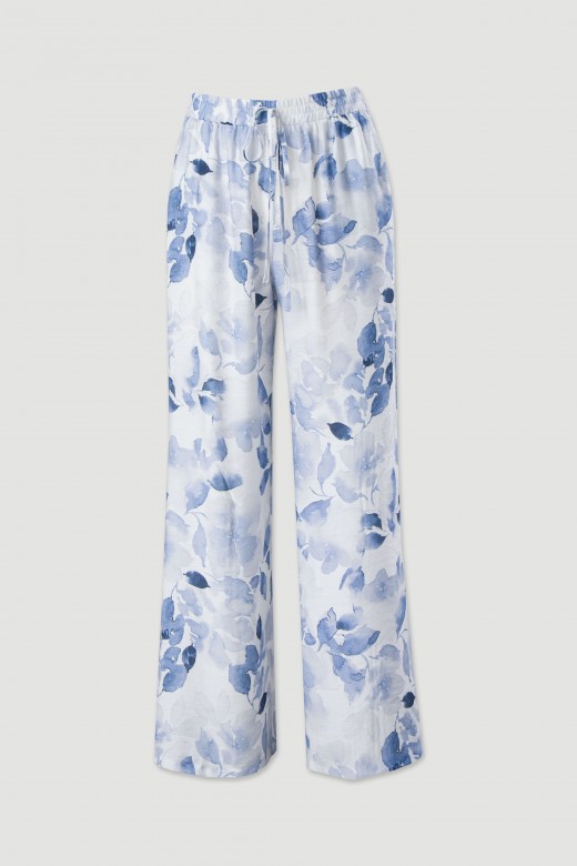 Pantalon wide leg en viscose avec imprim floral