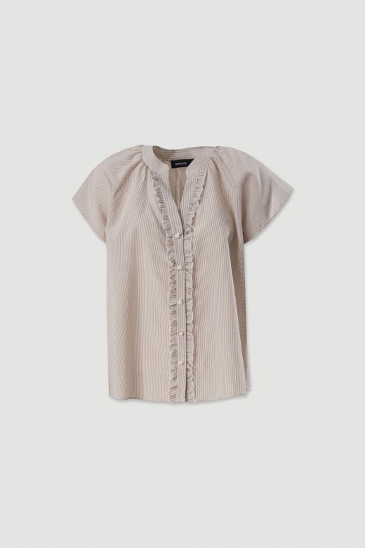 Striped fabric blouse with short sleeves