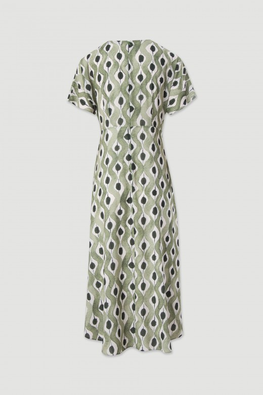Vestido midi cintado assimtrico com padro