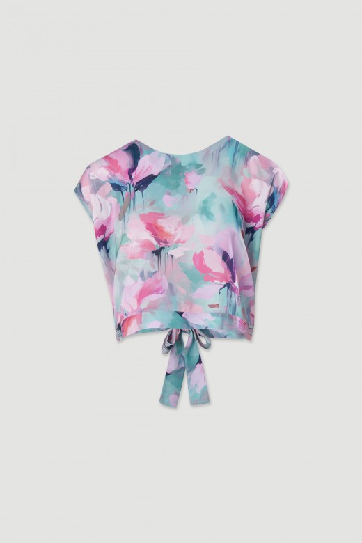 Satin blouse with floral print